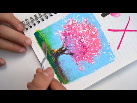 How to draw cherry blossom for beginners - oil pastel technique