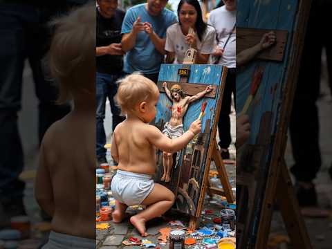 Wow, beautiful painting of Jesus by a miracle baby#jesus #jesuschrist #babyshorts #shorts