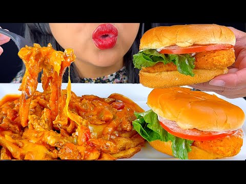 ASMR SPICY CRISPY CHICKEN SANDWICH & CHILI CHEESE FRIES