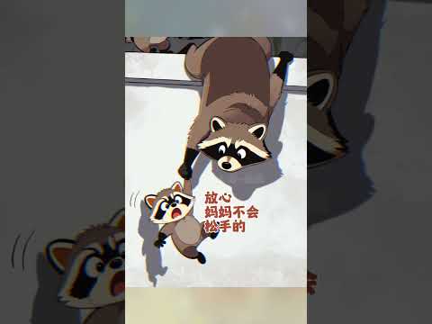 浣熊妈妈和孩子们齐心协力,攀爬高墙,太有爱了,困境中尽显亲情的温暖。#画一个故事 #治愈系 #万物皆有灵性 #家人 #神奇的大自然