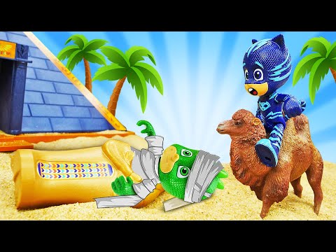 ¡Las Momias persiguen a los PJ Masks en el desierto! Juguetes de los Héroes en Pijamas