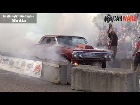 Old Car Burnout Ends In FIRE At Rod Benders Burnout Competition