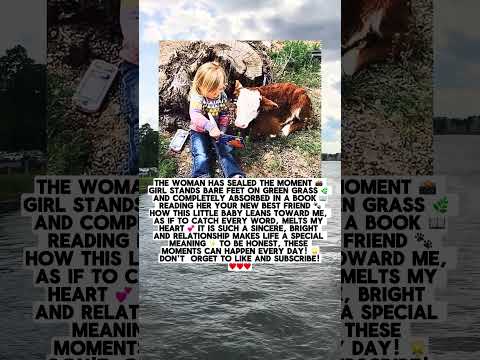 A Baby Girl Reads A Book To A Calf