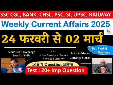 24 February-2 March 2025 Weekly Current Affairs | Most Important Current Affairs 2024 | CrazyGkTrick