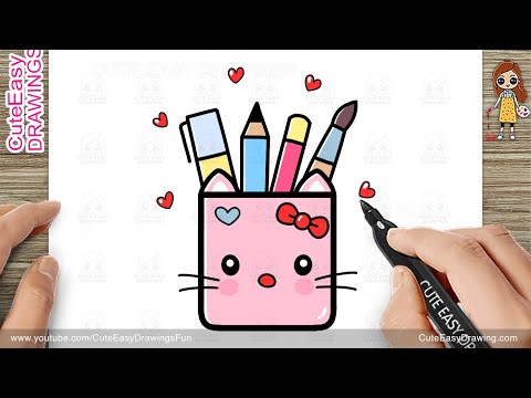 How to Draw a Cute Kitty Pen Holder  | How to Draw a Pencil Stand for KIDS