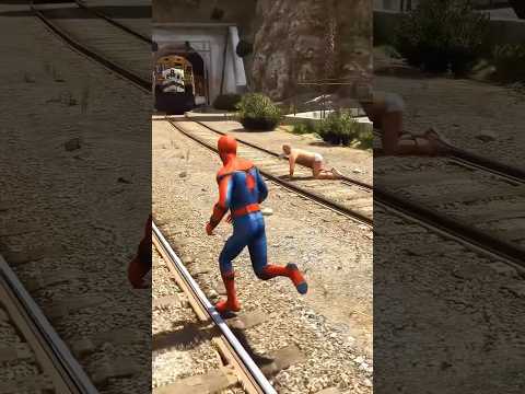 انقذت الطفل الصغير من قدام القطر في لعبة GTA مود سبايدر مان للموبايل هتموت من الضحك 😂♥️