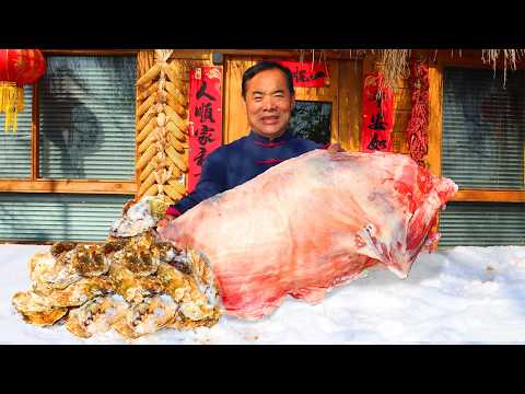 Iced Huge Lamb Chops with Oysters! Cooked in Big Pot, Best Winter Meal! | Uncle Rural Gourmet