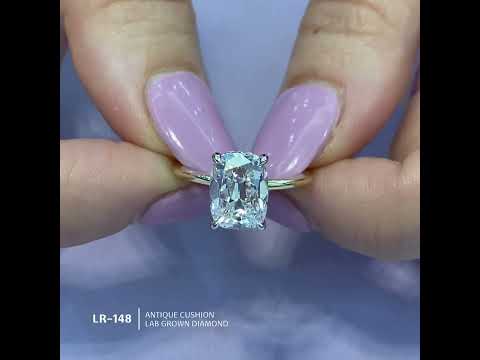 3.02 carat Antique Cushion Lab Diamond Solitaire Engagement Ring