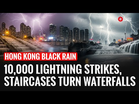 YouTube video thumbnail: Hong Kong Drenched: Black Rainstorm, Lightning Barrage, and Flash Flood Chaos