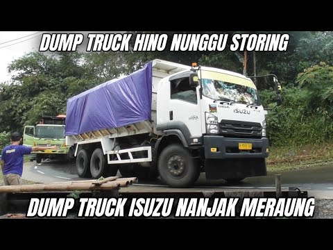 Dump Truck Hino Mogok Masih Nunggu Storing, Truk Selfloader Dump Truck Fuso Isuzu Nanjak Merayap