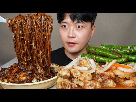 간짜장 탕수육 지옥땡초김치 먹방 Black Bean Noodles & Chili Kimchi ASMR MUKBANG REAL SOUND EATING SHOW