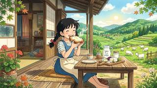Mountain Porch Breakfast 🧀 Warm Melted Cheese Toast & Fresh Goat Milk | Ghibli-Style ASMR