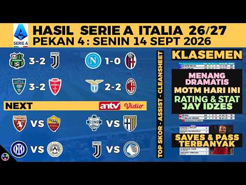 HASIL LIGA ITALIA 2026 TADI MALAM - SASSUOLO VS JUVENTUS 3-2, NAPOLI, SERIE A KLASEMEN, JADWAL ANTV