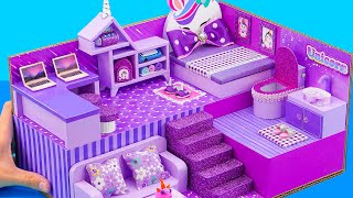 DIY Miniature House #90 Can You Build a Purple Unicorn Miniature House from Cardboard? Find Out Now🦄