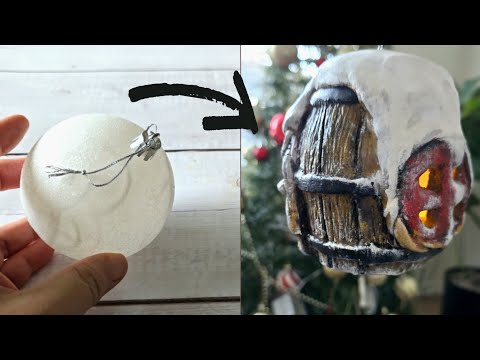 Snowy Wine Barrel House Lamp Using Christmas Bauble