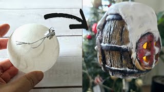 Snowy Wine Barrel House Lamp Using Christmas Bauble