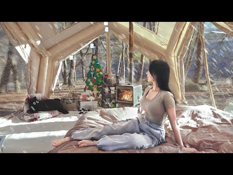 LUXURY CAMPING IN INFLATABLE TENT WITH PANORAMIC VIEWS❄️ CAMPING ASMR