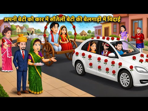 अपनी बेटी को कार में, सौतेली बेटी को बैलगाड़ी में विदाई | Emotional Family Story Hindi Cartoon