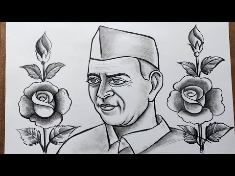 how to draw jawaharlal nehru for children's day step by step for beginners with pencil sketch,