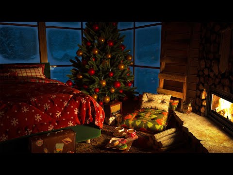 Christmas Ambience in a Cozy Winter Cabin - Fireplace and Snowfall