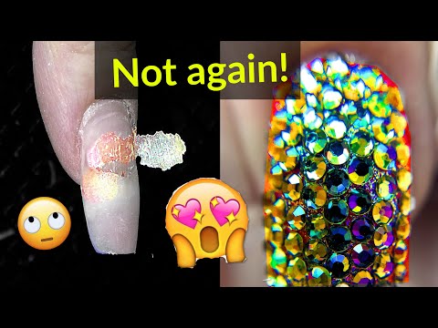 This nail is lifting AGAIN! From Almond to coffin shape | Crystals design