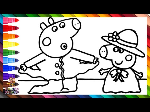 Dibuja y Colorea A Peppa Pig Y George Pig Con La Ropa De Sus Padres 🐷👗🎩🌈 Dibujos Para Niños