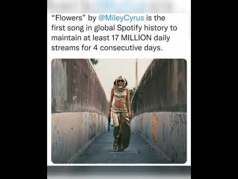 Flowers” by @MileyCyrus is the first song in global Spotify history to maintain at least 17 MILLION