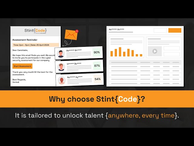 🔍 Wondering why StintCode is the best choice for your hiring needs? Let us show you! Our AI-powered platform helps companies focus on what truly matters – the skills that drive success. Here's why our customers rate us so highly:

🌟 Why Choose StintCode?
🔹 We prioritize skills over certificates.
🔹 Our customers rate us highly for our effective solutions.
🔹 We understand your unique hiring needs.

🚀 Tailored to Unlock Talent Anywhere, Anytime
🔹 Whether hiring for a single position or large-scale recruitment, StintCode offers the scalability to meet your needs.
🔹 Join the revolution in talent assessment and make smarter hiring decisions with StintCode.

📈 Transform your recruitment process and discover the future of talent assessment. Choose StintCode today!

Subscribe to our channel for more insights on innovative hiring solutions and stay ahead in the game!

#Hiring #Recruitment #AI #SkillAssessment #TalentAcquisition #StintCode #FutureOfWork #HRTech #RecruitmentSolutions

Follow Us:
Website - https://stintcode.com/
Facebook -   https://www.facebook.com/profile.php?id=61558121445574
Twitter - https://twitter.com/StintCode
LinkedIn -   https://www.linkedin.com/company/stintcode/
Instagram -  https://www.instagram.com/stintcodeofficial/