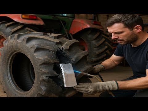 Repairing Big Tractor Tire Using Aluminum Mold | Old Man Repairing Big Tractor Tire