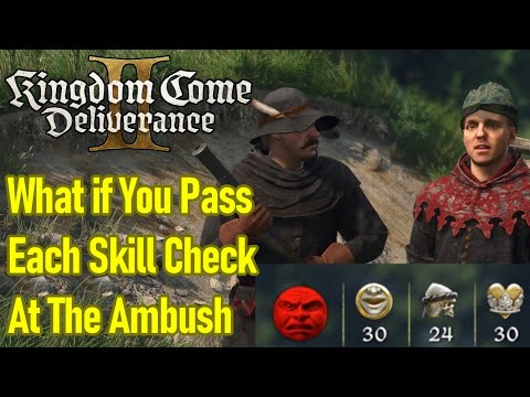 What happens if you pass each dialogue skill check at the ambush in Speak of the Devil main quest