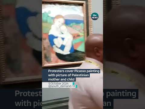 Protesters have covered Picasso’s ‘Motherhood’ with a picture of a Palestinian mother and child