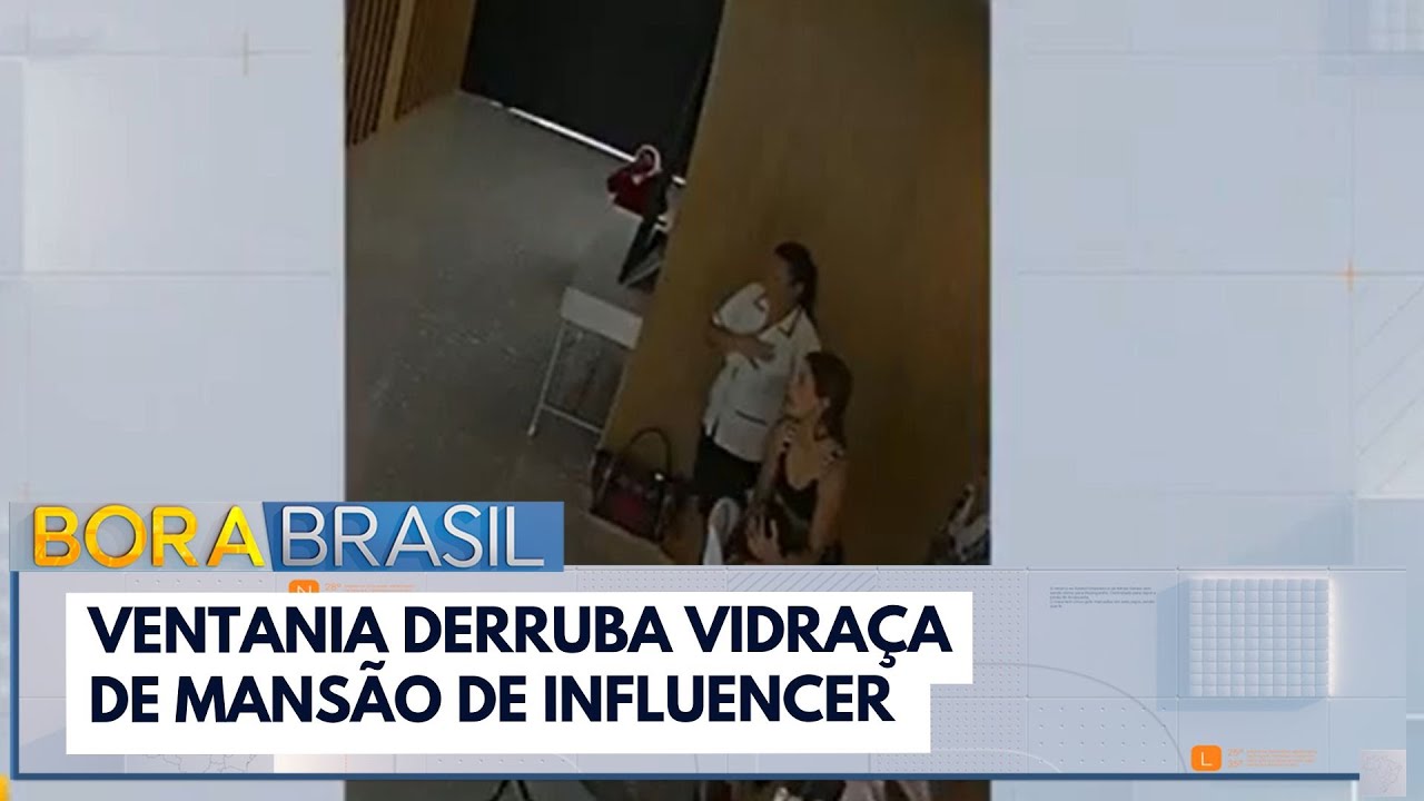 Ventania derruba vidraça de mansão de influencer