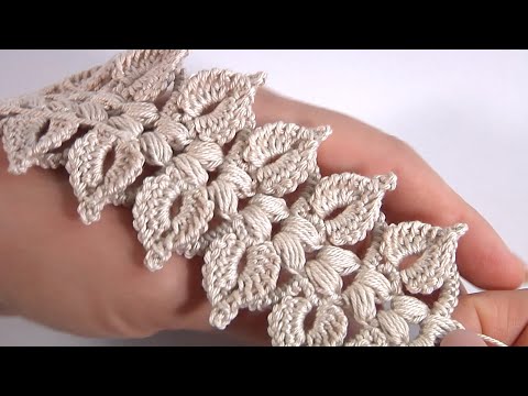 How To Crochet Ribbon with 3D Leaves/Crochet Beautiful Branch/Author's Design/Crochet Tutorial