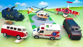 Toy cars Police Ambulance Helicopter Firefighting Bus Truck kids - videos for kids
