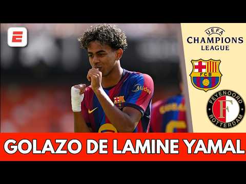LAMINE <strong>YAMAL</strong> marcó el 4-0 <strong>de</strong> BARCELONA con una verdadera OBRA <strong>DE</strong> ARTE | Champions League