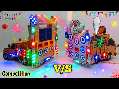 Dj Truck Vs Dj Trolley || New Ganesh Gauri Durga Kaali Puja DJ Light Radha Krishna DJ competition