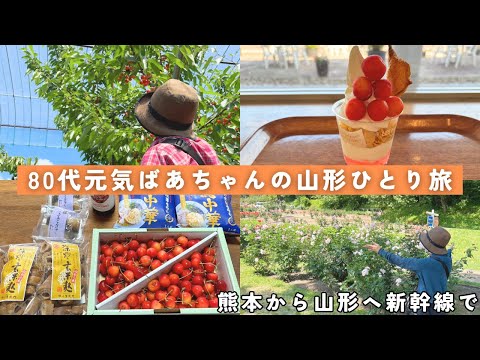 【ひとり旅】80代元気ばあちゃんの山形観光/さくらんぼ狩り/東沢バラ公園/東根市/天童市/新幹線で山形へ