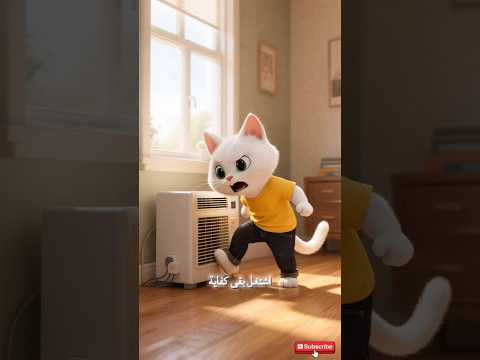 الحرارة نار… والتكييف خربان؟ القط الصغير عرف الحل! 🐱🔥🧊