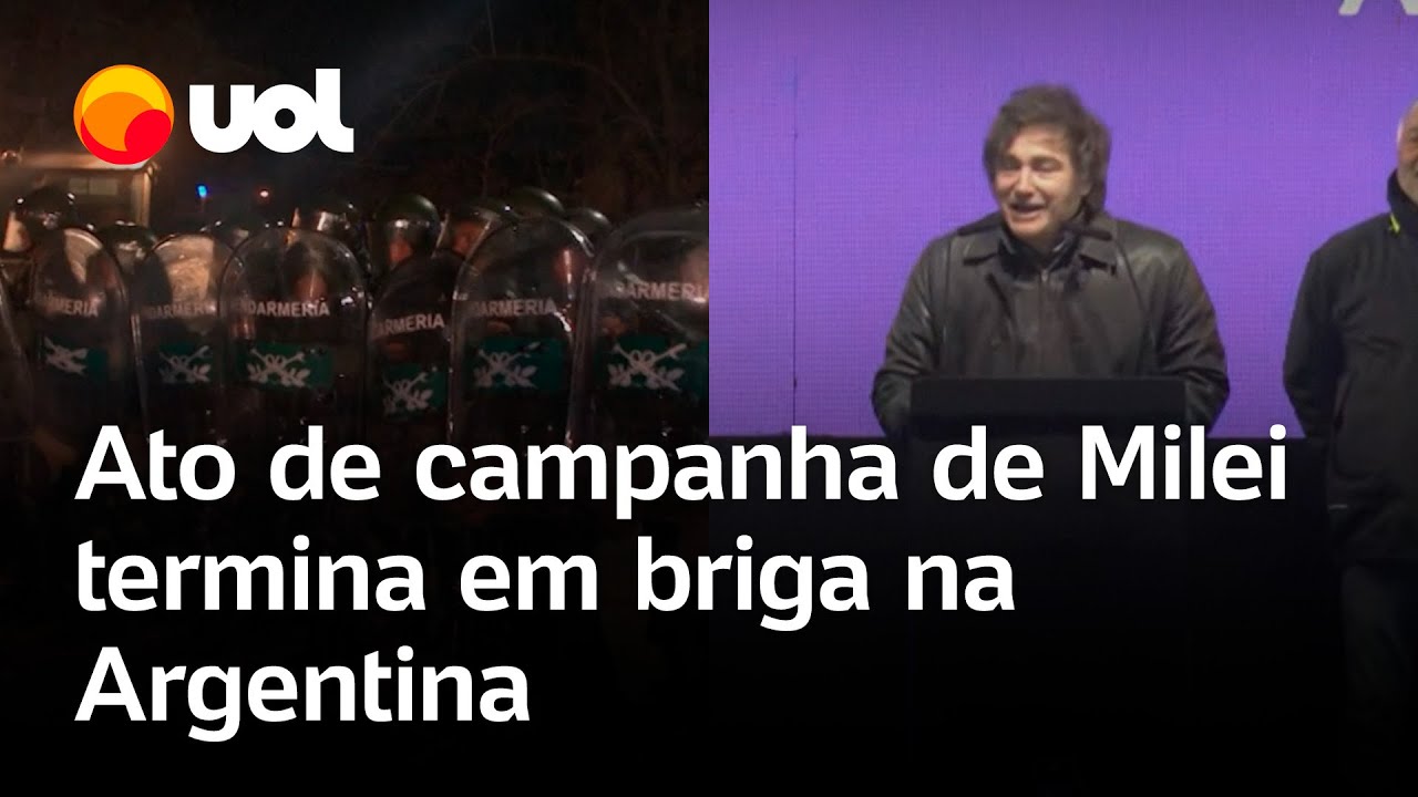 Comício de Javier Milei termina em socos pedradas e garrafadas na Argentina vídeo