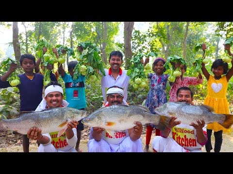 Big size Vetki Fish with Winter Vegetables & Chicken curry cooking for village people