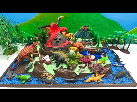 Dinosaur Adventure With Volcano - tyrannosaurus Rex Triceratops Stegosaurus mosasaurus