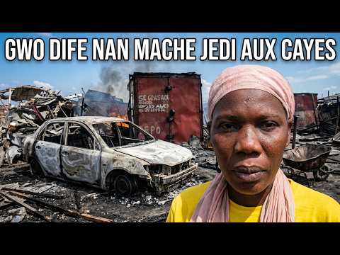 FLASH! Gwo dife pran nan mache Jedi Aux Cayes, yon kontenè boule, machann yo ap kriye