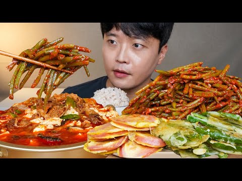 우삼겹순두부찌개 고구마순김치 땡초전 분홍소세지 집밥 먹방 Korean Food ASMR MUKBANG REAL SOUND EATING SHOW