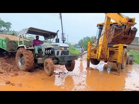 Mahindra Arjun Novo and Eicher 242Tractor Stunt Gone wrong Trolley Pushedby JCB 3dx