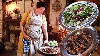 Making Dinner in the 19th Century |Rainy Day ASMR| Fire Cooked Meat