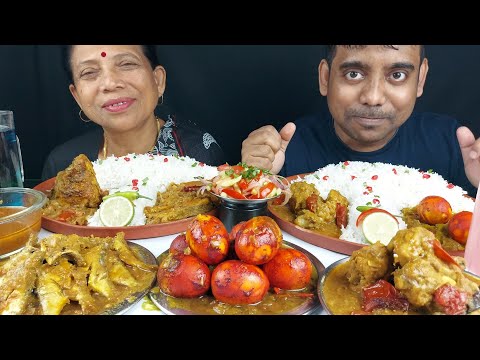 FESTIVAL SPECIAL FOOD EATING SHOW CHICKEN FISH EGGS WITH BASMATI RICE