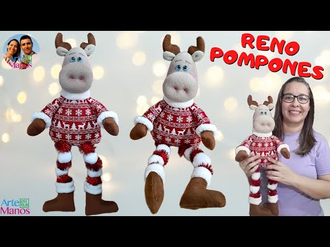 🔴Crea Hermosos RENOS NAVIDEÑOS CON POMPONES, Tutorial con Arte en Tus Manos