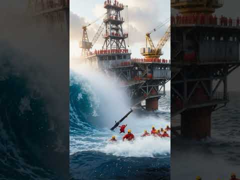 突发海啸巨浪直接冲上石油钻井平台！工人被卷走的瞬间太吓人了#海啸 #灾难现场 #石油平台#极端天气#深海灾难 #巨浪 #惊险画面#灾难模拟 #自然灾害 #视觉震撼 #automobile #惊险瞬间