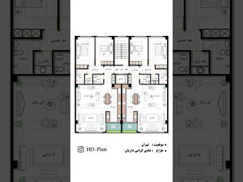 🏡 طراحی پلان معماری اپارتمان دو واحدی.   هر واحد ۱۳۰ مترمربع.    #معماری