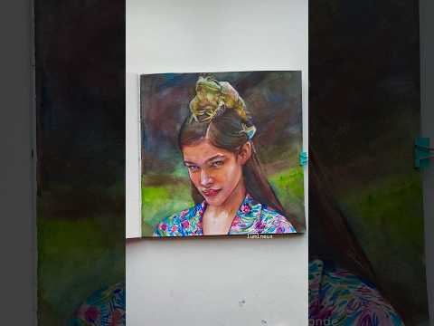 Girl and a frog portrait painting🐸 #fyp #portraitart #watercolorpainting #artshorts #art